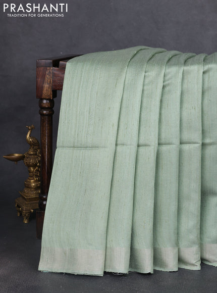 Pure dupion silk saree pastel green and multi colour with thread woven buttas and concept printed pallu