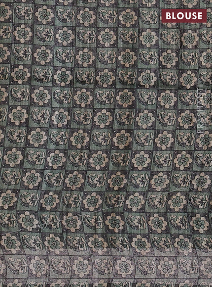 Pure dupion silk saree pastel green and multi colour with thread woven buttas and concept printed pallu