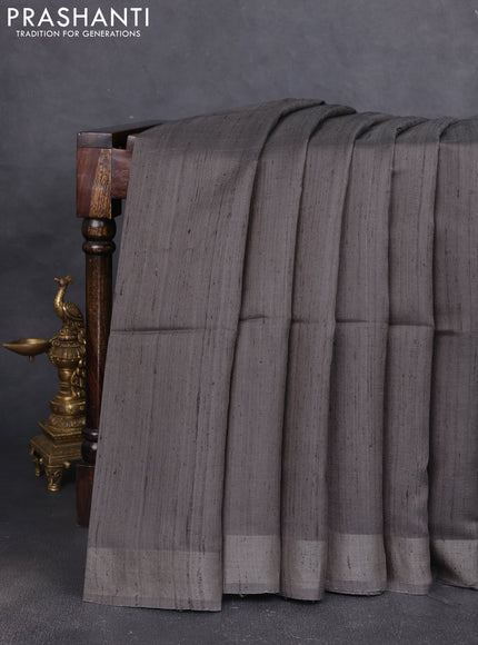 Pure dupion silk saree grey and multi colour with plain body and concept printed pallu