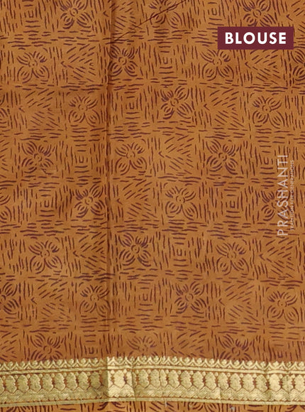 Pure printed silk saree peacock green and mustard yellow with allover kalamkari prints and zari woven border