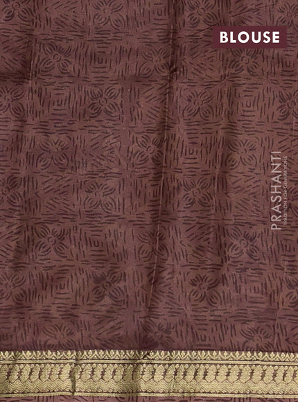 Pure printed silk saree brown with allover kalamkari prints and zari woven border