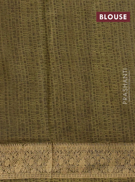 Pure printed silk saree mustard yellow and mehendi green with allover kalamkari prints and thread woven border