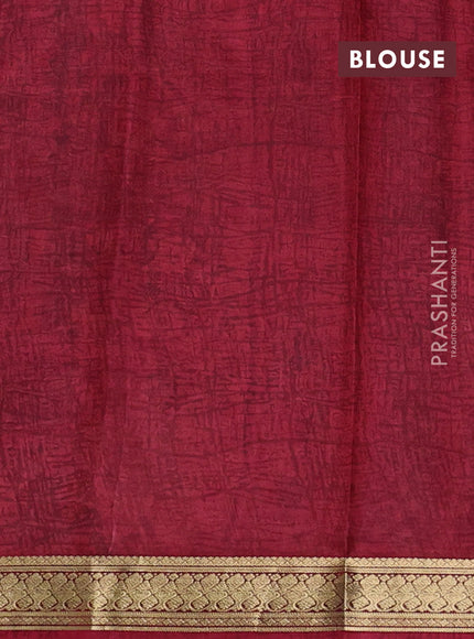 Pure printed silk saree maroon with allover prints and madhubani printed zari woven border