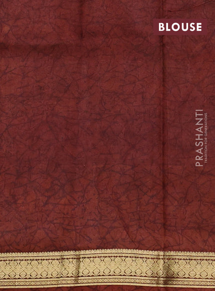 Pure printed silk saree sandal and rust shade with allover kalamkari prints and zari woven border