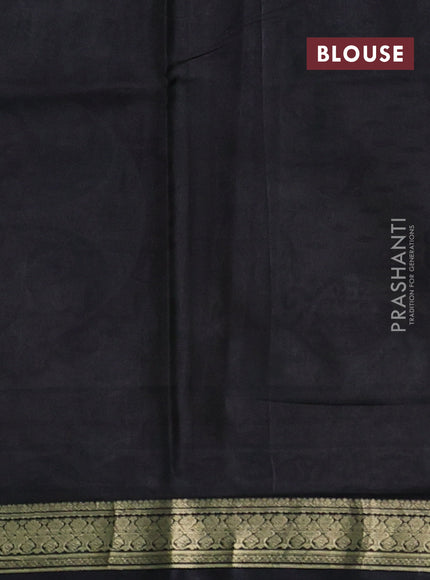 Pure printed silk saree black with allover prints and madhubani printed zari woven border