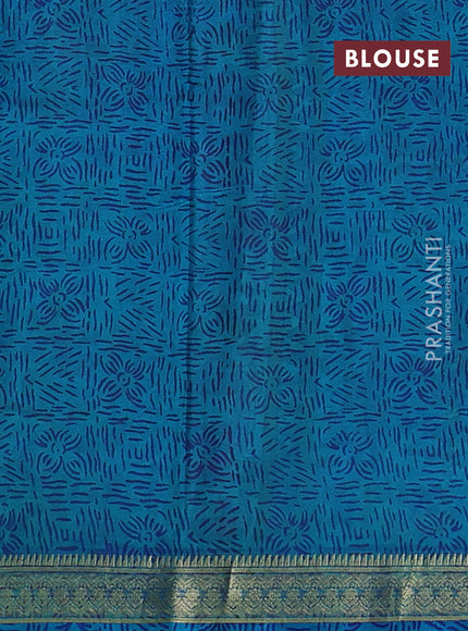 Pure printed silk saree cs blue with allover prints and madhubani printed zari woven border