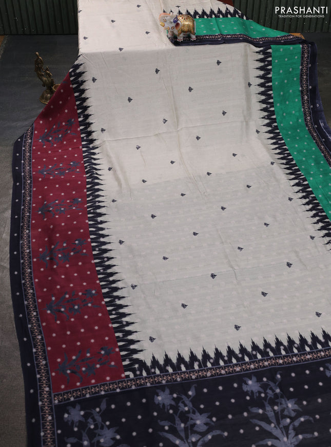 Matka tussar saree beige and maroon with allover thread buttas & butta prints and long temple design printed border