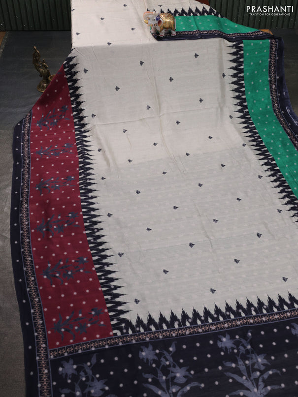 Matka tussar saree beige and maroon with allover thread buttas & butta prints and long temple design printed border