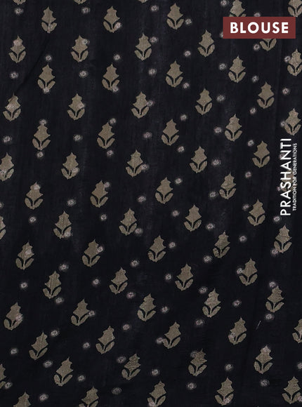 Matka tussar saree beige and black dark pink with allover thread buttas & butta prints and long temple design printed border