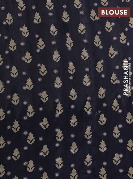 Matka tussar saree beige and black blue with allover thread buttas & butta prints and long temple design printed border