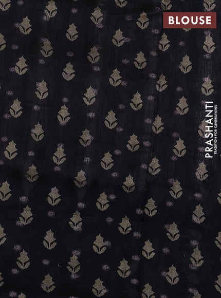 Matka tussar saree beige and black maroon with allover thread buttas & butta prints and long temple design printed border