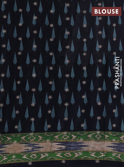 Matka tussar saree beige and green black with allover thread buttas & butta prints and long temple design printed border