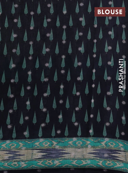 Matka tussar saree beige and teal green with allover thread buttas & butta prints and long temple design printed border