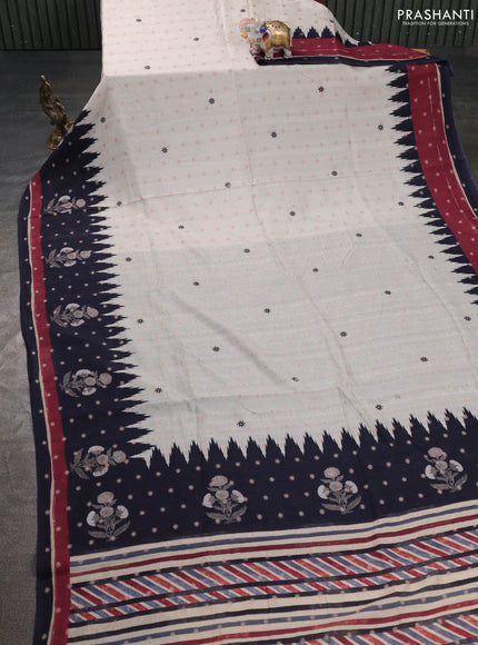 Matka tussar saree beige and black maroon with allover thread buttas & butta prints and long temple design printed border