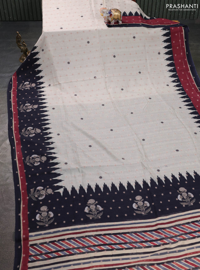 Matka tussar saree beige and black maroon with allover thread buttas & butta prints and long temple design printed border