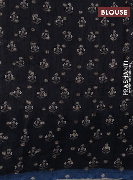 Matka tussar saree beige and black blue with allover thread buttas & butta prints and long temple design printed border