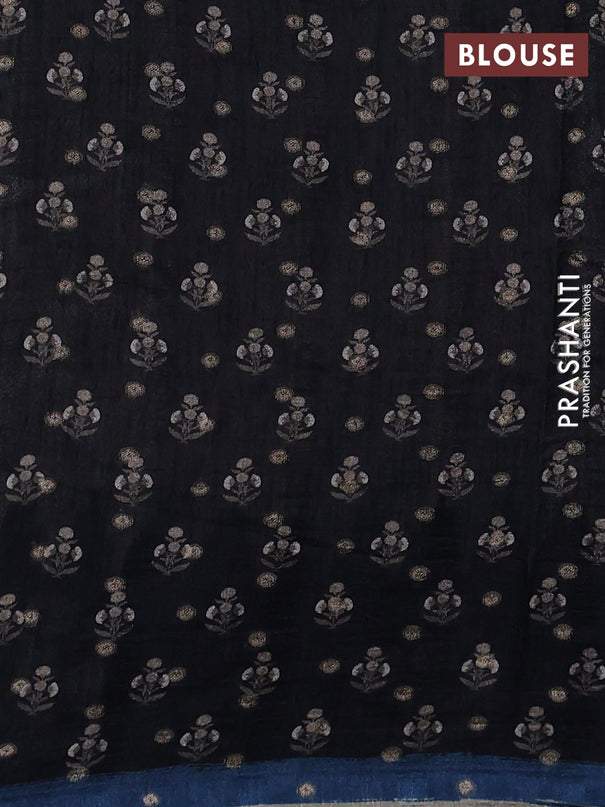 Matka tussar saree beige and black blue with allover thread buttas & butta prints and long temple design printed border