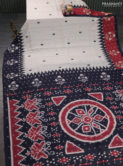 Matka tussar saree beige and black maroon with allover thread buttas & butta prints and long temple design printed border