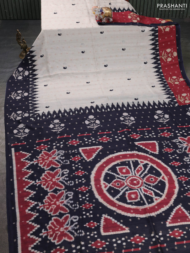 Matka tussar saree beige and black maroon with allover thread buttas & butta prints and long temple design printed border