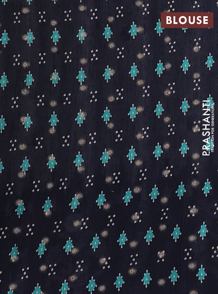 Matka tussar saree beige and black teal green with allover thread buttas & butta prints and long temple design printed border