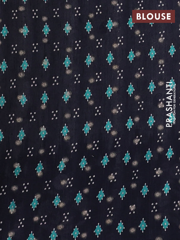 Matka tussar saree beige and black teal green with allover thread buttas & butta prints and long temple design printed border