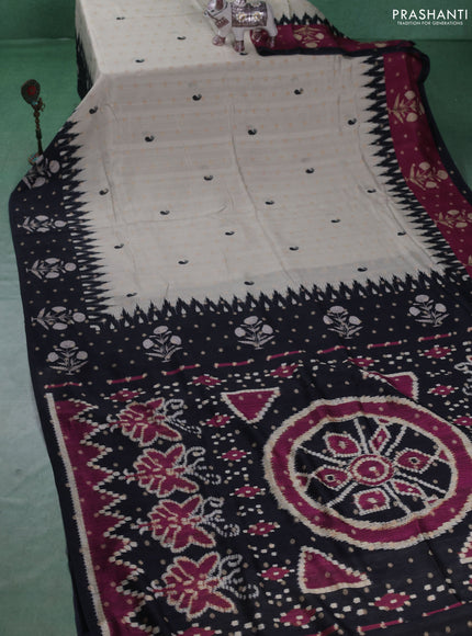Matka tussar saree beige and purple shade with allover thread buttas & butta prints and long temple design printed border