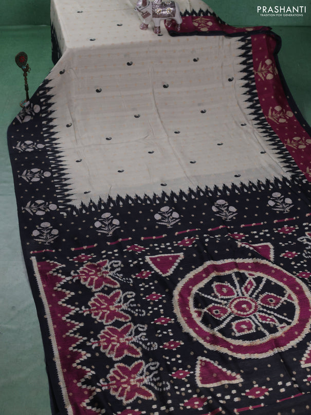 Matka tussar saree beige and purple shade with allover thread buttas & butta prints and long temple design printed border