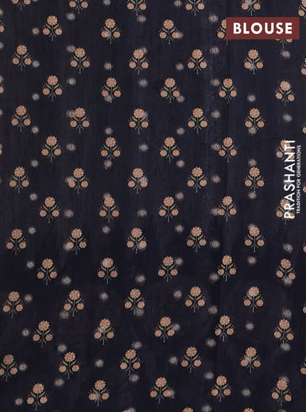 Matka tussar saree beige and blue with allover thread buttas & butta prints and long temple design printed border