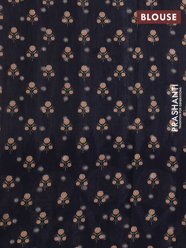 Matka tussar saree beige and blue with allover thread buttas & butta prints and long temple design printed border