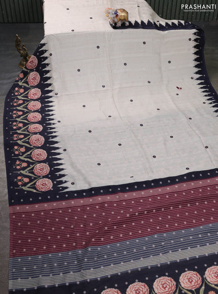 Matka tussar saree beige and deep maroon with allover thread buttas & butta prints and long temple design printed border