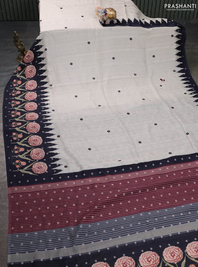 Matka tussar saree beige and deep maroon with allover thread buttas & butta prints and long temple design printed border