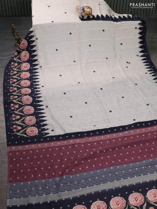 Matka tussar saree beige and deep maroon with allover thread buttas & butta prints and long temple design printed border