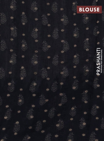 Matka tussar saree beige and black yellow with allover thread buttas & butta prints and long temple design printed border