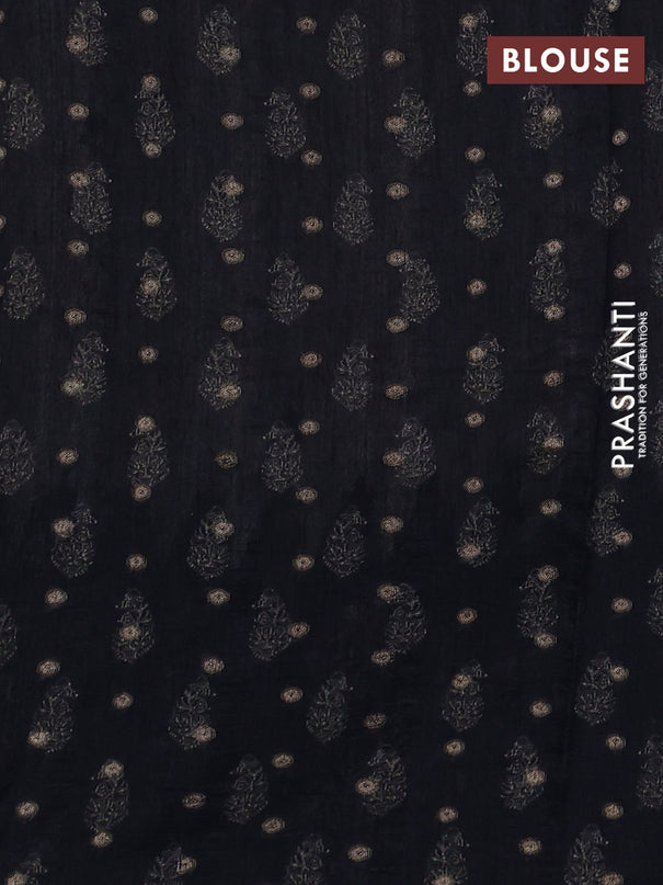 Matka tussar saree beige and black yellow with allover thread buttas & butta prints and long temple design printed border