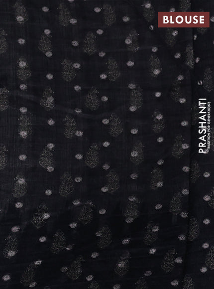 Matka tussar saree beige and black dark pink with allover thread buttas & butta prints and long temple design printed border