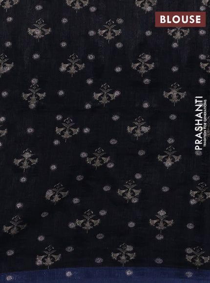 Matka tussar saree beige and black blue with allover thread buttas & butta prints and long temple design printed border