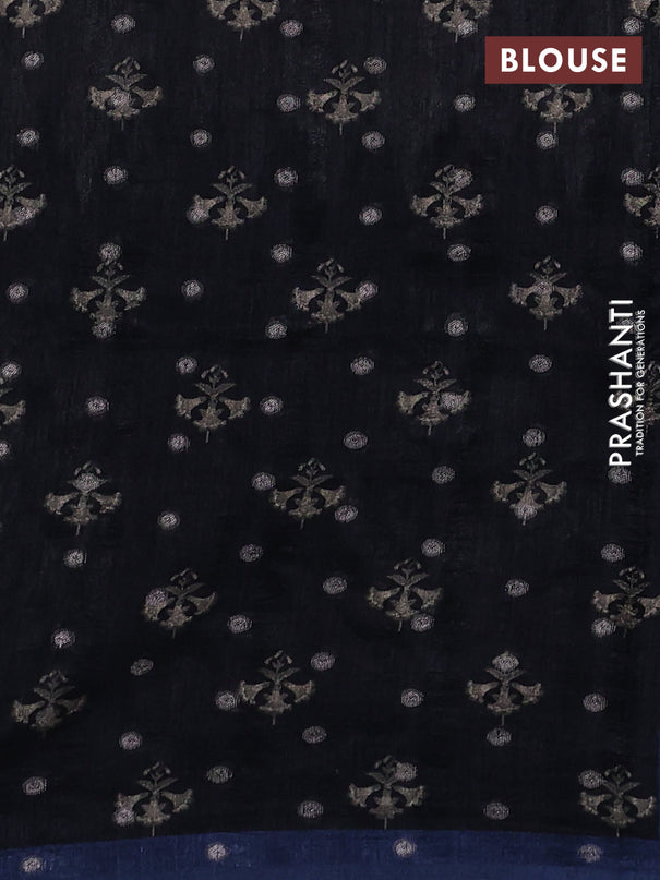 Matka tussar saree beige and black blue with allover thread buttas & butta prints and long temple design printed border