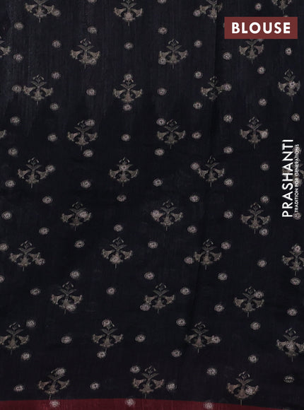 Matka tussar saree beige and black maroon with allover thread buttas & butta prints and long temple design printed border