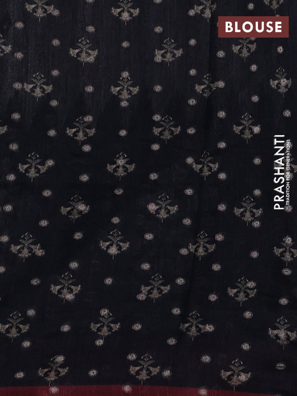 Matka tussar saree beige and black maroon with allover thread buttas & butta prints and long temple design printed border
