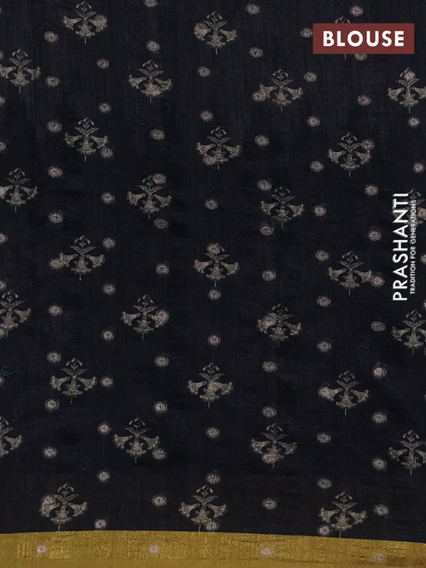 Matka tussar saree beige and black mustard yellow with allover thread buttas & butta prints and long temple design printed border