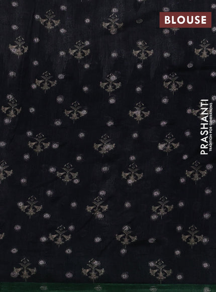 Matka tussar saree beige and black green with allover thread buttas & butta prints and long temple design printed border