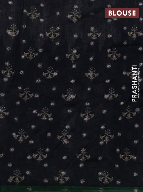 Matka tussar saree beige and black green with allover thread buttas & butta prints and long temple design printed border