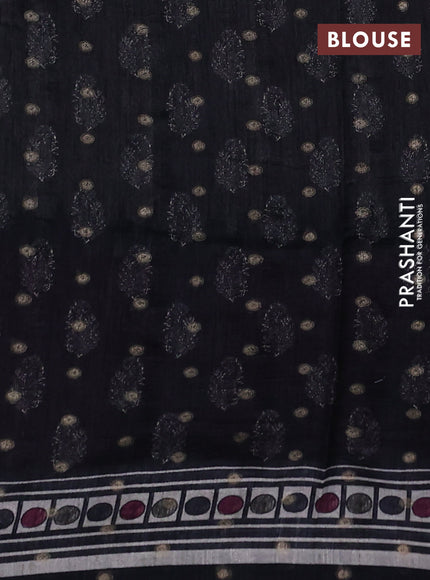 Matka tussar saree beige and purple with allover thread buttas & butta prints and long temple design printed border