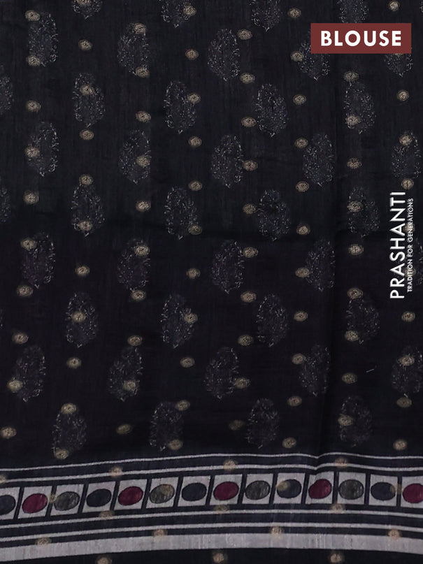 Matka tussar saree beige and purple with allover thread buttas & butta prints and long temple design printed border