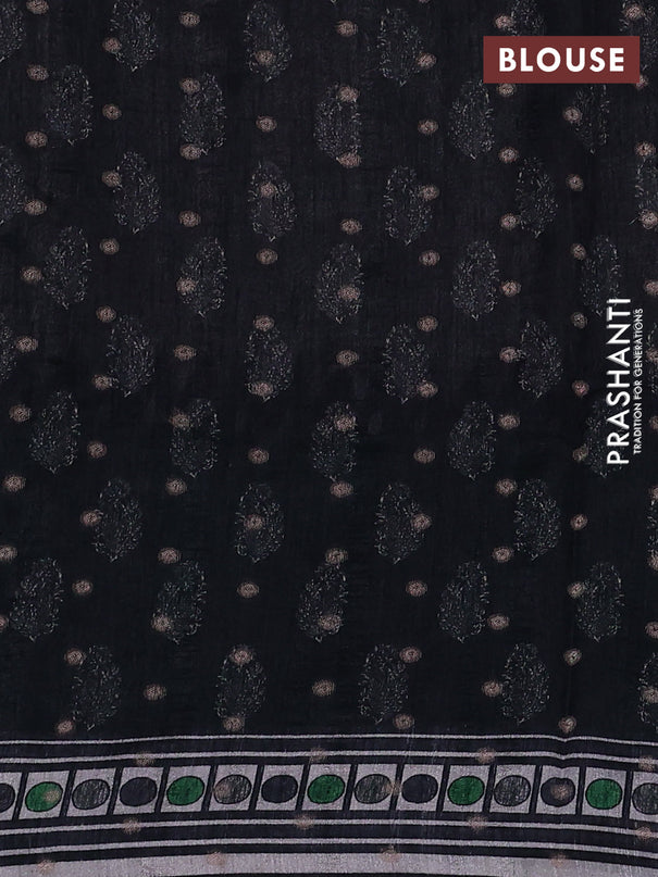 Matka tussar saree beige and teal green with allover thread buttas & butta prints and long temple design printed border