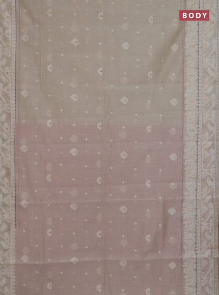 Chanderi silk cotton saree cream and mauve pink with thread & zari woven buttas and jamdhani kantha stitch work border