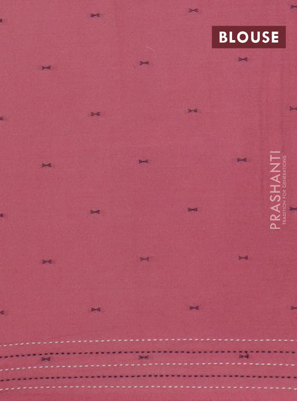 Chanderi silk cotton saree cream and mauve pink with thread & zari woven buttas and jamdhani kantha stitch work border