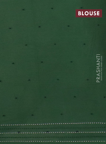 Chanderi silk cotton saree cream and green with thread & zari woven buttas and jamdhani kantha stitch work border