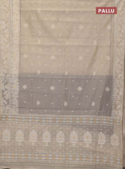Chanderi silk cotton saree cream and navy blue with thread & zari woven buttas and jamdhani kantha stitch work border