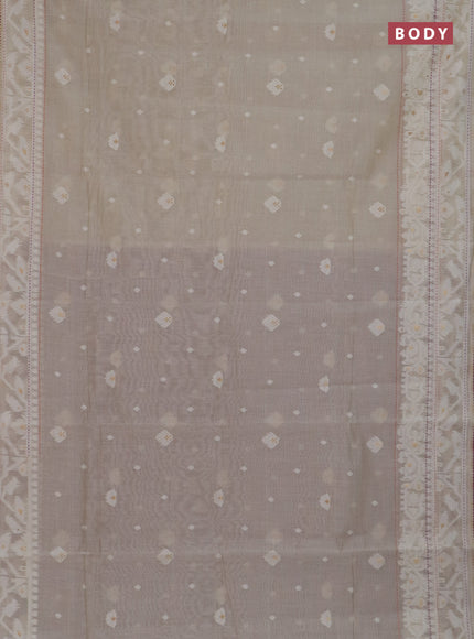 Chanderi silk cotton saree cream and purple with thread & zari woven buttas and jamdhani kantha stitch work border